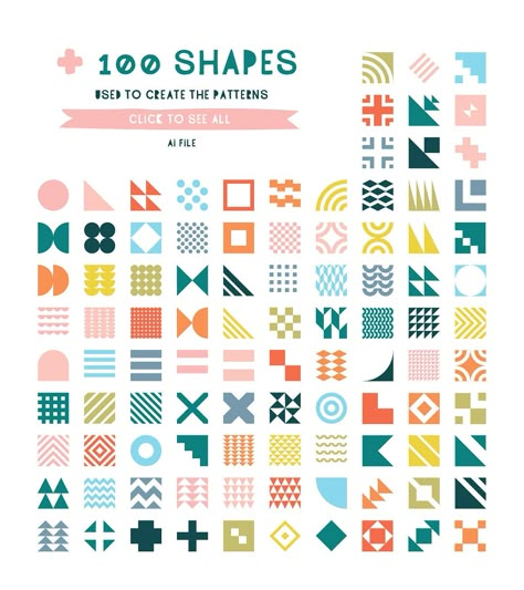 (Super Fun) Geometric Patterns by Anugraha Design on @creativemarket Branding Patterns And Textures, Corporate Pattern Design, Brand Patterns And Textures, Graphic Design Geometric Shapes, Simple Geometric Shapes, Geometric Pattern Design Graphics, Geometric Packaging Design, Supergraphics Design, Branding Pattern Design