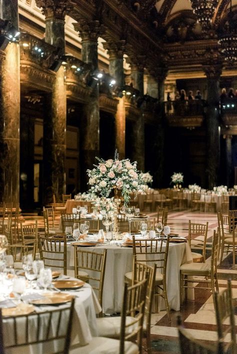 Romantic Carnegie Museum Wedding in Pink & White. For more elegant wedding ideas, visit burghbrides.com! Museum Wedding Decor, Carnegie Museum Wedding, Florist Brand, Pittsburgh Wedding Venues, Elegant Wedding Ideas, Feminine Color Palette, Low Centerpieces, Sparkler Exit, Pittsburgh Weddings