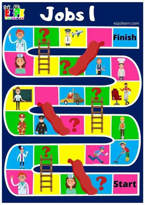 Free Printable Slides And Ladders Game Topic Jobs For Kids ESL Resource For Teachers Primary School Games, Vocabulary Games For Kids, Body Parts Preschool Activities, English Games For Kids, Body Parts For Kids, Classroom Job Chart, Body Parts Preschool, Ladders Game, Printable Games For Kids