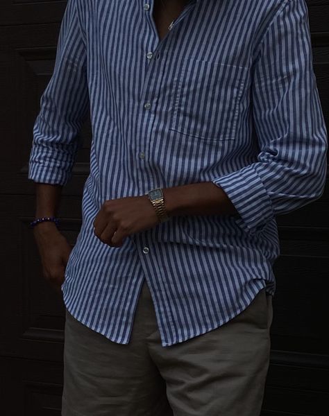 Blue Striped Shirt Outfit Men Casual, Old Money Blue Shirt, Blue Striped Shirt Outfit Men, Old Money Shirt, Striped Shirt Outfit Men, Shirt Old Money, Blue Striped Shirt Outfit, Bin Salman, Money Shirt