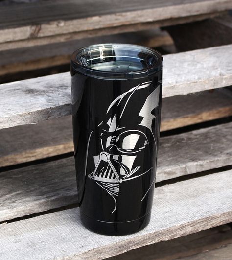 Custom painted Vader 20 oz. tumbler. Black Galaxy Metallic. Darth Vader Tumbler, Star Wars Tumbler Ideas, Yeti Cup Designs, Tumbler Pictures, Silhouette Gifts, Yeti Cups, Epoxy Tumbler, Glitter Glasses, Black Galaxy