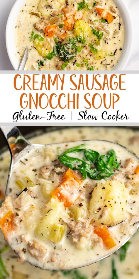 Creamy Gnocchi Soup Recipes, Gluten Free Gnocchi Soup, Creamy Sausage Gnocchi, Sausage Gnocchi Soup, Crockpot Italian Sausage, Creamy Gnocchi, Sausage Gnocchi, Gluten Free Crock Pot Recipes, Gluten Free Soup Recipes Glutenfree