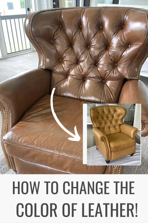 Change the color of a leather chair Watery Paint Color, Sherwin Williams Watery, Watery Sherwin Williams, How To Dye Leather, Jennifer Decorates, Leather Chair Makeover, Dark Leather Couches, Blue Green Paint, Furniture Remodel