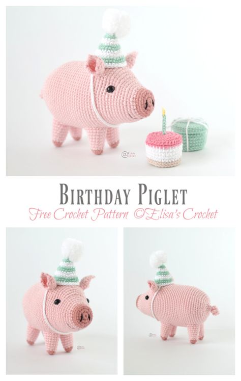 Amigurumi Birthday Piglet Crochet Free Pattern - Crochet & Knitting Small Crochet Pig Free Pattern, Crochet Birthday Amigurumi, Crochet Pinata Free Pattern, Fun Amigurumi Free Pattern, Piggy Crochet Free Pattern, Free Crochet Pig Patterns, Piglet Crochet Pattern Free, Peppa Pig Crochet Pattern Free, Free Pig Crochet Pattern