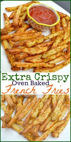 Baking French Fries, French Fry Recipe Baked, Oven French Fries, Healthy French Fries, Dinner Bacon, Oven Baked French Fries, Baked French Fries, Fries Recipes, Crispy Oven Fries