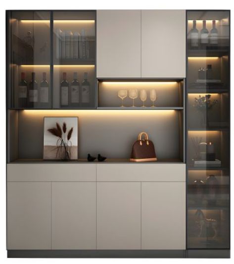 Dining Crockery Unit Design, Crockery Cum Bar Unit, Luxury Crockery Unit Design Modern, Latest Crockery Unit Design, Dry Bar Wall Ideas, Kitchen Crockery Unit Design, Modern Crockery Unit, Crockery Unit Design Dining Rooms, Crockery Cabinet Design