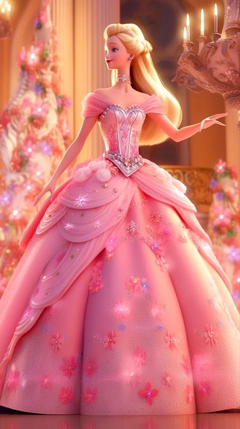 Barbie Doll Pictures Beautiful, Barbie Wallpaper Princesses, Barbie Doll Wallpaper, Beautiful Gown Designs, Barbie Fashion Sketches, Girls Ball Gown, Barbie Cartoon, Wedding Lehenga Designs, Pink Wallpaper Girly