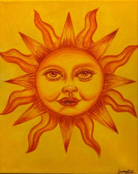 Tarot inspired sun painting by @sachacreid #sun #painting #sunshine #paint #art #tarot #artist #yellow #aesthetic Manipura Chakra, Sun Drawing, Art Funky, How To Act, Sun Painting, Hippie Painting, Energy Art, How To Talk, Sun Art