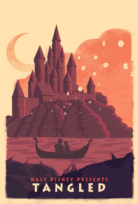 Tangled Poster, Olly Moss, Vintage Disney Posters, Tangled Movie, Stile Harry Potter, Retro Disney, Disney Wall, Disney Posters, Movie Poster Wall