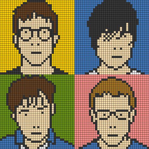 Alpha Patterns Music, Radiohead Crochet, Radiohead Albums, Pixel Grid, Pixel Crochet, Crochet Fashion Patterns, Crochet Tapestry, Talking Heads, Perler Patterns