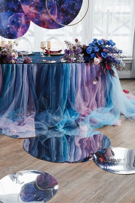 Galaxy Themed Wedding Decor, Galaxy Themed Wedding Bridesmaid Dresses, Galaxy Table Decor, Cosmic Wedding Decor, Nebula Wedding Theme, Galaxy Theme Table Decor, Witchy Themed Wedding, Galaxy Quinceanera Theme, Galaxy Table Decorations