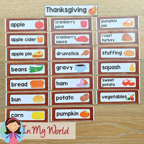 Classroom word walls are a fantastic tool for learning new vocabulary. Today, I’m going to show you my Thanksgiving Word Wall packet. (Click here or on any photo in this post to download some free sample pages.) The packet includes: a word list to go inside a student binder or inside a file-folder large classroom … Thanksgiving Words Preschool, Thanksgiving Vocabulary Preschool, Thanksgiving Words List, Thanksgiving Sentences, Writing Center Preschool, Winter Math Worksheets, Classroom Word Wall, Cranberry Thanksgiving, Thanksgiving Crafts Preschool