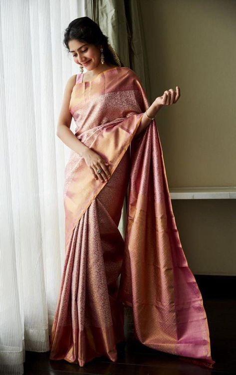 Pink Jacquard Weaving kanjavaram saree worn by Sai Pallavi with price Bridal Sarees South Indian, Simple Saree Designs, Sai Pallavi, Silk Sarees With Price, Saree Poses, Simple Sarees, Blouse Saree, Saree Trends, Stylish Sarees