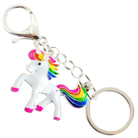 This colorful rainbow stripe unicorn is the highlight of this exceptional keychain. The white unicorn charm is enameled with a multicolored stripes and pink hooves. A sweet little heart decorates its back. A large clasp keeps your keys handy and the swivel keyring keeps your keychain neat. Key chain is durable, attractive and 100% handmade in Minnesota. Unicorn Keychain, Cat Key, Handmade Keychains, Unicorn Charm, White Unicorn, Mane N Tail, Wristlet Keychain, Colorful Rainbow, Modern Gift