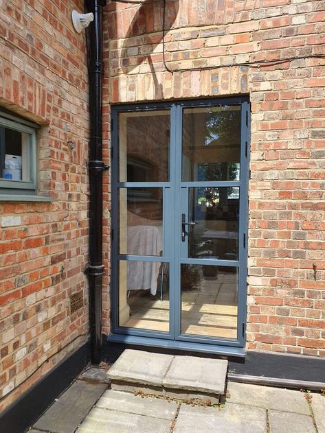 French Doors - Single Doors - Front Doors - Steel Look Doors - Pivot Door · 1st Folding Sliding Doors Lounge Doors, Spiral Staircase Outdoor, Dining Room Door, Outdoor French Doors, Single Patio Door, Crittall Doors, Putney London, Folding Sliding Doors, Crittal Doors