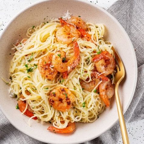 Shrimp Capellini Pasta, Capellini Pasta Recipes, Shrimp Capellini, Cappellini Pasta, Pasta With White Sauce, Simple White Sauce, Butter Shrimp Pasta, White Wine Pasta Sauce, Capellini Pasta