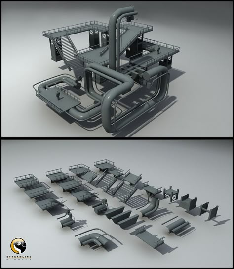 ArtStation - Modular catwalk set, Robert Larsson Modular Game Assets, Modular Set Design, Terminator Salvation, Scifi Building, Procedural Generation, Sci Fi Props, Hard Surface Modeling, 3d Modeling Tutorial, Surface Modeling