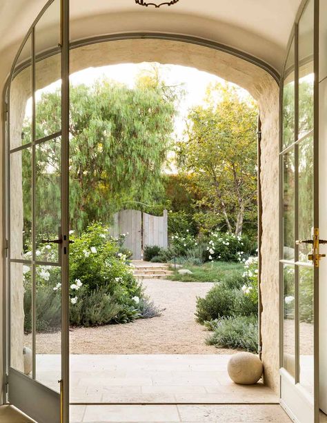 Patina Farm | Montecito Properties | BHHS Luxury | Montecito Patina Farms, California Landscaping, French Limestone Floor, Antique Fountain, French Terracotta, Patina Farm, Steel Front Door, Fireplace Frame, French Limestone