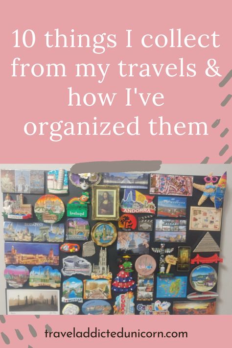 Travel Souvenirs ~ Display Ideas ~ Collection ~ Decor ~ Ways to display ~ How to display ~ Display shelves #travel #souvenirs #travelblog Traveling Keepsakes Ideas, Travel Shelf Decor, Souvenir Patches Ideas, Travel Keychain Collection Display, Travel Mementos Display, How To Display Travel Stickers, Travel Sticker Collection Display Ideas, Souvenir Pins Display, National Park Pin Display Ideas