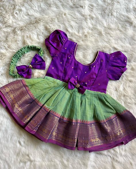 For the next festival, temple visit, wedding and special occasions! Have it all sorted Pleasant Green - Kanchi Cotton Silk Ethnic Wear for Baby Girl Instock: 0-2 Years www.babynmeindia.com 🔎KCGREPURFRO Ethnic Dress For Baby Girl, Ethnic Wear For Baby Girl, Silk Frocks For Kids, Baby Girl Frock Designs Cotton, Girl Frock Design Cotton, Frocks For Babies, Frocks For Kids, Classic Baby Clothes