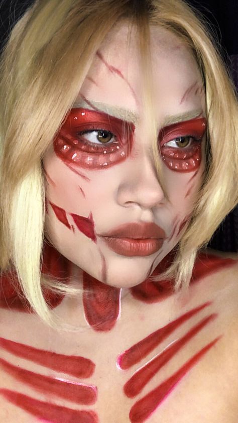 Aot Titan Makeup, Female Titan Makeup, Female Titan Cosplay, Attack On Titan Makeup, Annie Female Titan, Titan Makeup, Titan Costume, Annie Aot, Attack On Titan Annie