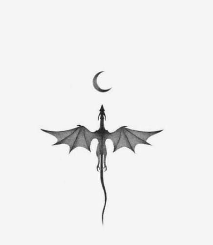 Simple Maleficent Tattoo, Dragon And Moon Tattoo, Dragon Silhouette Tattoo, Night Tattoo Ideas, Abraxos Tattoo, Dragon Tattoo Ideas For Men, Dragon Wings Tattoo, Wyvern Tattoo, Portal Tattoo