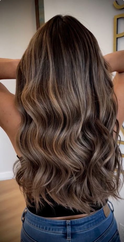 From Black Hair To Light Brown, Chocolate Brownie Hair Colour, Bronde Balayage Brunettes Fall, Brunette Hair With Highlights And A Money Piece, Haircolor Ideas For Brown Skin Tone, Highlights Brown Wavy Hair, Mousy Brown Highlights, Beige Highlights On Brown Hair, Light Baylage Brunette