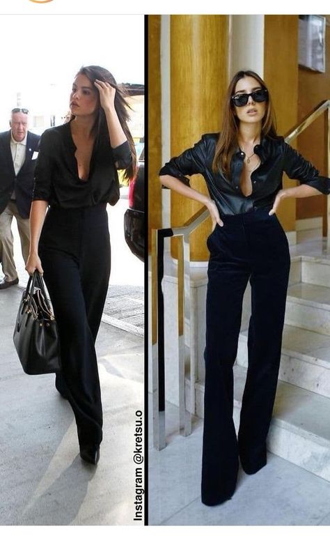 Elegant Pants Outfit Formal, Slacks Outfit Party, High Waist Outfit Ideas, Outfit Idea With Loafers, All Black Night Out Outfit Classy, Work Wear Photoshoot, Edgy Dramatic Classic, Dramatic Outfits Aesthetic, Sxsw Outfit Ideas