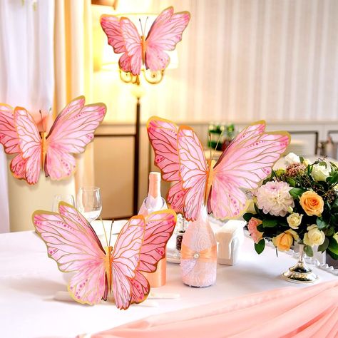 Amazon.com: 10 Pieces Butterfly Centerpieces for Tables Butterfly Party Decorations Butterfly Table Toppers Centerpieces Wall Decor for Birthday Baby Shower Party Supplies (Pink) : Toys & Games Butterfly Centrepiece Ideas, Butterfly Theme Table Centerpiece, Butterfly Centerpieces Birthday, Butterfly Centerpieces Baby Shower Girl, 1st Birthday Centerpiece Ideas, Butterfly Shower Theme, Butterfly Table Setting, Butterfly Baby Shower Ideas Centerpieces, Butterfly Theme Centerpieces