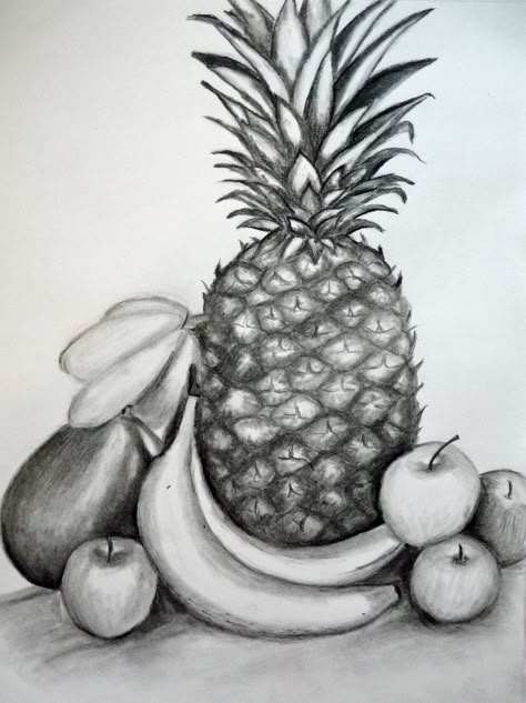 How To Draw a Still Life Composition Still Life And Nature Drawing, Still Life Drawing Fruit, Still Life Fruit Drawing, Fruit Shading, Object Sketching, Fruits Sketch, Draw Fruit, Still Life Pencil Shading, Easy Still Life Drawing