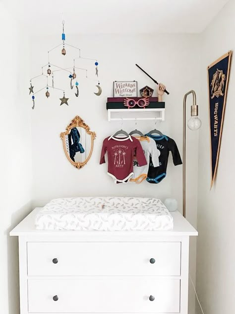 Gender Neutral Nursery Harry Potter, Harry Potter Nursery Prints, Nursery Harry Potter Theme, Boho Harry Potter Nursery, Harry Potter Changing Table, Harry Potter Nursery Wallpaper, Harry Potter Inspired Nursery, Neutral Harry Potter Nursery, Harry Potter Baby Room Themed Nursery