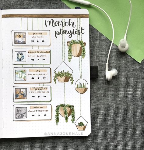 Bullet journal ideas to try during quarantine. Bullet journal playlist spread #bujo #bulletjournal March Playlist, Journal D'inspiration, Journal 2023, Bullet Journel, Penanda Buku, Bullet Journal Ideas Templates, Creating A Bullet Journal, Bullet Journal Mood Tracker Ideas, Desain Quilling