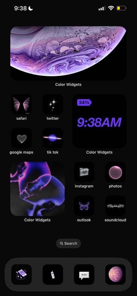 Black And Purple Ios 16 Wallpaper, Cool Iphone Layout Ideas, Aesthetic Wallpaper Iphone Ios 16 Ideas, Ios 16 Wallpaper Y2k Purple, Purple Wallpaper Iphone Ios 16, Walpappers Iphone Ios 16 Ideas, Iphone Themes Aesthetic Purple, Black And Purple Iphone Layout, Cute Iphone Home Screen Layout Simple