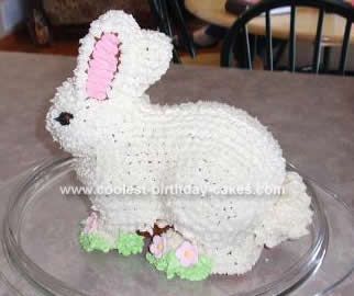 Homemade Bunny Birthday Cake: I made this Bunny Birthday Cake for my daughter's first birthday, which happened to fall on Easter. The 3D cake pan I used was from Williams Sanoma.  My Easter Cake Decorating, Bunny Birthday Cake, 3d Bunny, Lamb Cake, Easter Bunny Cake, Rabbit Cake, Cake White, Homemade Birthday Cakes, Fun Cakes