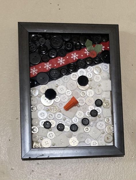 💲Dollar Tree Fanatics Crafts & Decor💲 | This is my button snowman | Facebook Button Snowman, Frame Ribbon, Crafts Decor, Button Art, Dollar Tree, Ribbon, Frame, Art