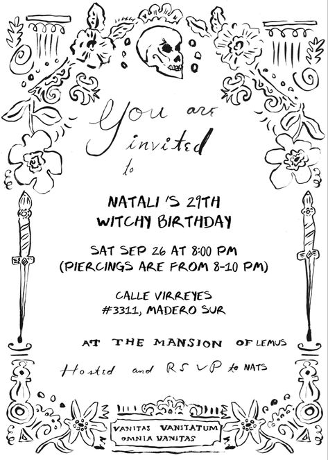 Witchy Birthday Invitation, Gothic Birthday Invitations, Witch Party Aesthetic, Witch Bday Party, Witchy Themed Party, Witchy Birthday Ideas, Witches Night Out Party Ideas, Witch Party Invitations, Witchy Birthday Party