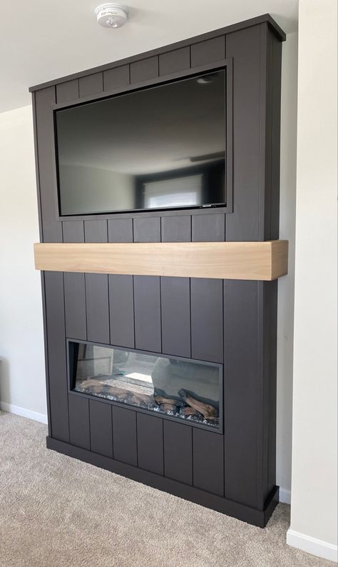 Tv Above Electric Fireplace, Diy Fireplace Wall, Electric Fireplace Bedroom, Bedroom Built In, Electric Fireplace Living Room, Fireplace Bedroom, Inset Fireplace, Fireplace Console, Basement Fireplace