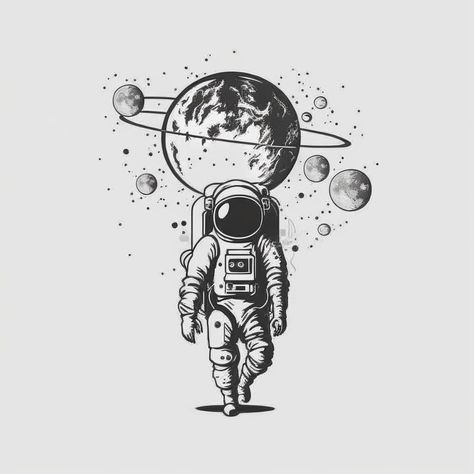 Instagram Space Helmet Tattoo, Rocketman Tattoo, Spaceman Drawing, Space Theme Tattoo, Spaceman Art, Space Sleeve, Outer Space Tattoos, Tattoo Space, Space Tattoos