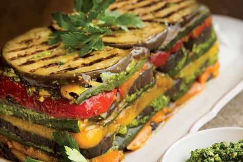 Sunflower Seed Pesto, Vegetable Terrine, Terrine Recipe, Roasted Vegetable, Vegetarian Entrees, Eggplant Recipes, Vegetable Seasoning, Sunflower Seed, School Snacks