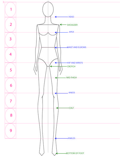 Drawing the Fashion Figure with 9 Heads Proportion—Part 1 — amiko simonetti Fashion Figure Proportion, Nine Head Figure Drawing, 9:1 Body Proportion, Drawing Models Fashion Dresses, How To Draw Croquis, Body Sizes Drawing, 9 Head Figure Drawing, 9 Head Croquis, Amiko Simonetti