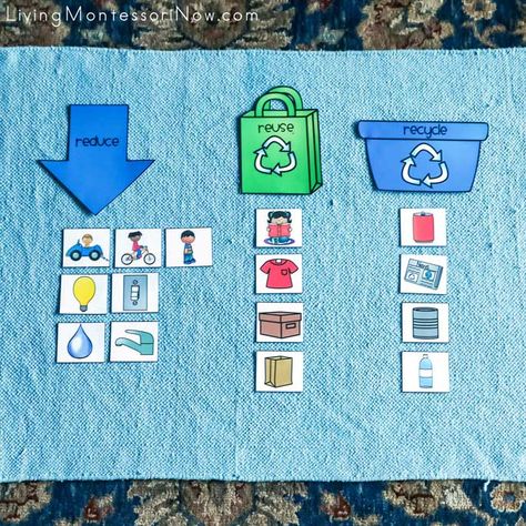 Free reduce, reuse, recycle printables and hands-on activities. Perfect for homeschool or classroom for Earth Day or any time of year - Living Montessori Now #reducereuserecycle #freeprintables #Montessori #homeschool #EarthDay #preschool Reduce Reuse Recycle Activities Kindergarten, Reduce Activities For Preschool, Recycle For Preschool Activities, Recycle Reuse Reduce Preschool, Reduce Reuse Recycle Anchor Chart, Poster On Reduce Reuse Recycle, Reduce Reuse Recycle Activities For Kids, Reduce Reuse Recycle Activities For Preschoolers, Reduce Reuse Recycle Projects For School