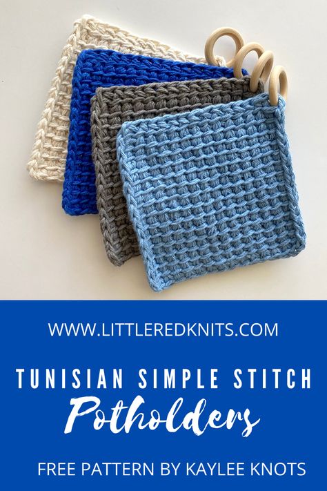 Tunisian Dishcloth Patterns Free, Knitted Pot Holders Free Pattern, Knitted Hot Pads, Hot Pads Crochet, Pot Holder Pattern, Friday Freebie, Chunky Crochet Hat, Tunisian Simple Stitch, Crochet Pot Holders Free Pattern