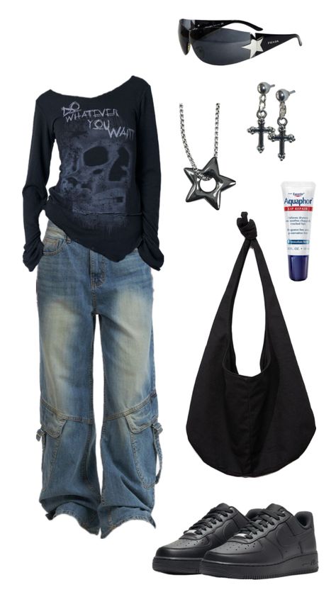 #outfitinspo Y2k Jeans Outfit, Grunge Outfits Summer, Girly Grunge, Downtown Outfits, 2000s Fashion Outfits, Y2k Jeans, Swaggy Outfits, Jeans Outfit, Alternative Outfits