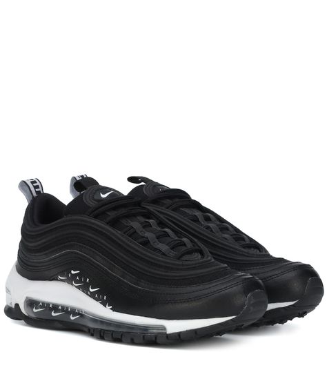 NIKE | Air Max 97 Lx Leather Sneakers - Black/White | $ 202 | The Nike Air Max 97 LX are the lightweight sneakers that you need to temper your sneaker obsession. It has the Air® sole and clean lines as always seen in the Air Max franchise with new, bold branding for an updated take on a classic. It is the year of the sneaker, after all, so wear yours with anything from boyfriend jeans to feminine dresses.. | Upper: leather. Trim: fabric. Sole: fabric insole, rubber sole.. | mytheresa.com Airmax 97 Black, Nike Classic Cortez Leather, Snap Story, Feminine Dresses, Bold Branding, Nike Internationalist, Nike Classic Cortez, Kicks Shoes, Sneakers Collection