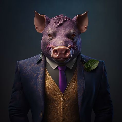 Pig Man, Pigs With Wings, Pig Creature Design, Pig Monster, Pig Fantasy Art, Pig Zodiac, Pig Head, Animal Heads, Dungeons And Dragons Homebrew