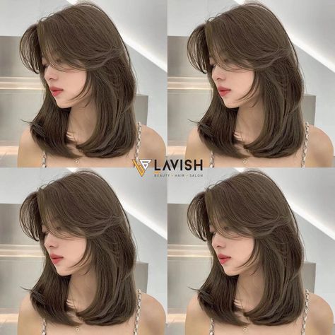 Layer Haircut For Round Faces, Korean Hairstyle Medium Round Faces, Aesthetic Haircut For Round Face, Korean Hairstyle Short Shoulder Length, Korean Hairstyle Medium Shoulder Length Layered Hair, Shoulder Length Korean Haircut, Medium Haircut Korean Round Faces, Layered Haircut For Round Faces, Short Hair Styles Oval Face