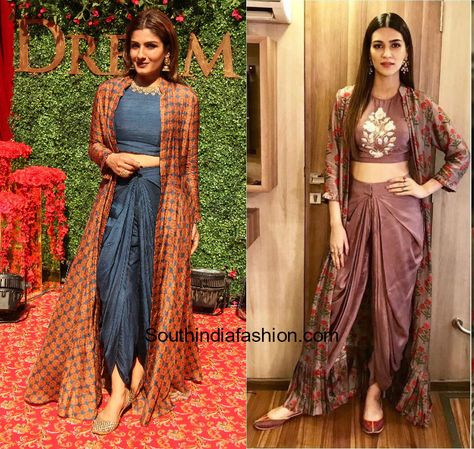 Dhoti Sarees Sangeet Outfits blouse designs Mehendi Sangeet Outfits, Indo Western Sangeet Outfit For Women, Dresses For Sangeet Indian Outfits, Dhoti Outfits Women, Indian Sangeet Outfit, Indowestern Outfits For Sangeet, Sangeet Outfit Bridal Indo Western, Dhoti Outfits, Dress For Sangeet