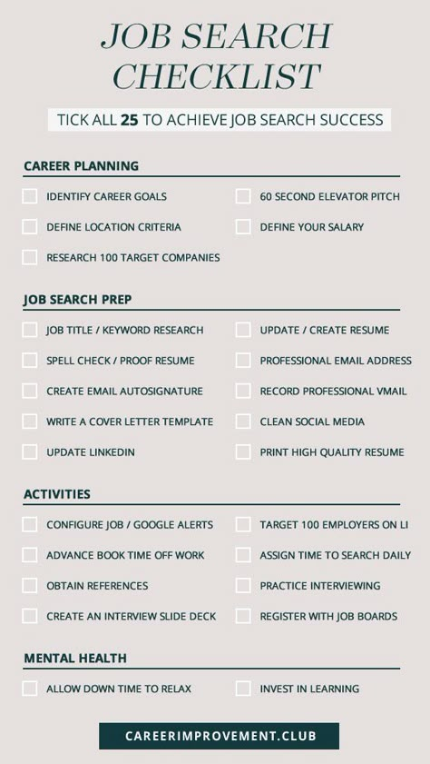 Checklist for job seekers, free printable for jobseekers, 25 check boxes for job seekers to tick off when searching for work. checklist. Job Search To Do List, Job Search Action Plan Template, Tips For Job Hunting, Indeed Job Search, Job Training Activities, Job Ideas Career List For Women, Job Search Template, How To Search For A Job, Job Organization Tips