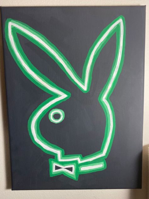 Neon Playboy Bunny Logo Canvas Art Nein Paintings, Neon Body Painting Acrylic, Black Spray Paint Ideas, Diy Neon Sign Painting, Y2k Canvas Painting Easy, Neon Painting Canvas Easy, Neon Drawings Easy, Neon Sign Painting Canvas Diy, Playboy Painting