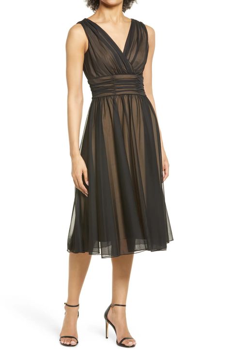 Perfect Clothes For An Hourglass Body Shape - Capsule Closet Stylist Black Tie Optional Dress Women, Cocktail Dress Nordstrom, Fit And Flare Cocktail Dress, Cocktail Dress Wedding Guest, Flair Dress, Fall Wedding Guest Dress, Chiffon Overlay, Floral Sheath Dress, Dress The Population